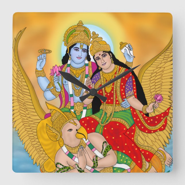 Cuadrado Reloj Lakshmi Narayan - Decoración de pared divina (Anverso)