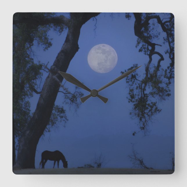 Cuadrado Reloj "luna azul" de árbol de caballo y roble (Anverso)