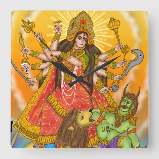 Cuadrado Reloj Mahishasur Mardini Durga (Anverso)