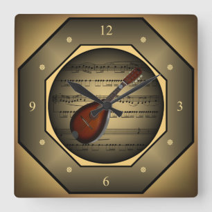 Cuadrado Reloj ~ Mandolin~ Hoja de música ~ Toscana ~ ~