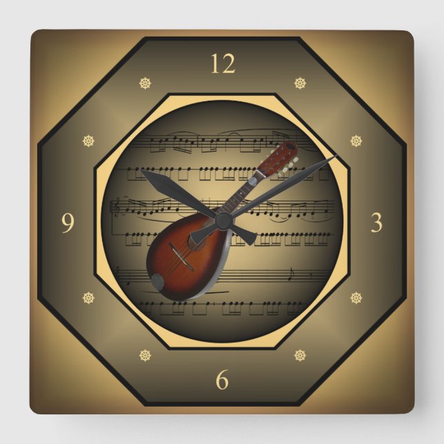 Cuadrado Reloj ~ Mandolin~ Hoja de música ~ Toscana ~ ~ (Anverso)