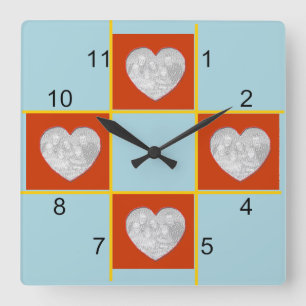 Cuadrado Reloj - Marcos de corazón rojo