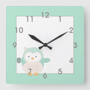 Cuadrado Reloj moderno del búho de la menta - dormitorio