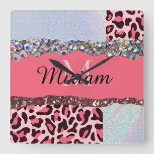 Cuadrado Reloj monograma de oro para Rosa hembra rosa