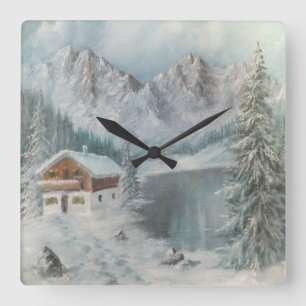 Cuadrado Reloj mural Ann Hayes Pintando Sueño de Nieve Bav