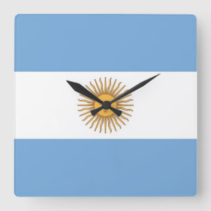 Cuadrado Reloj mural con bandera de Argentina