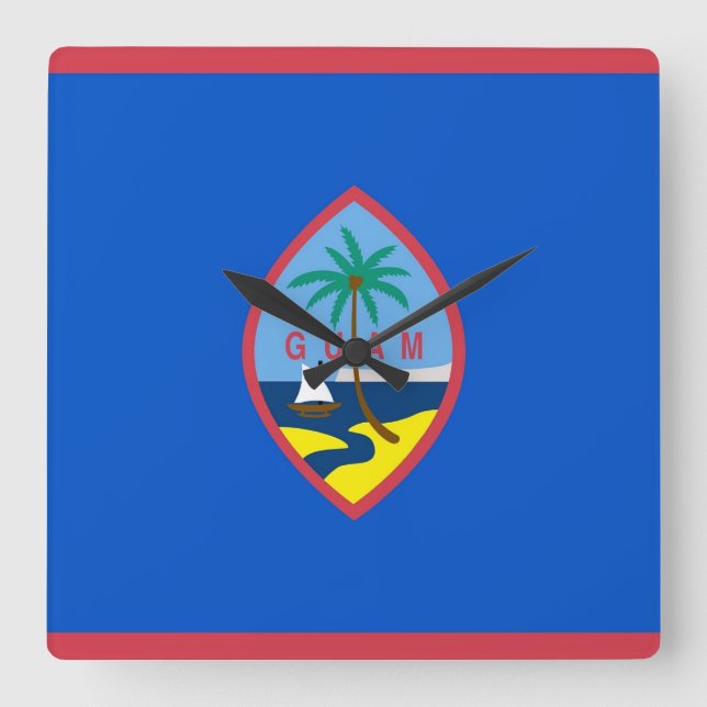 Cuadrado Reloj mural con bandera de Guam, Estados Unidos (Anverso)