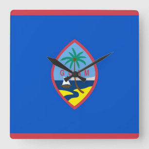 Cuadrado Reloj mural con bandera de Guam, Estados Unidos