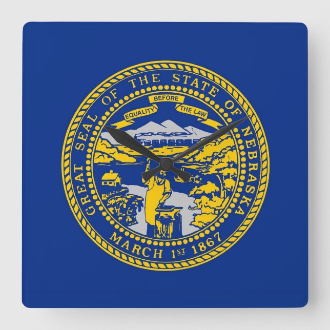 Cuadrado Reloj mural con bandera de Nebraska, Estados Unido (Anverso)