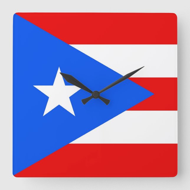 Cuadrado Reloj mural con bandera de Puerto Rico, Estados Un (Anverso)