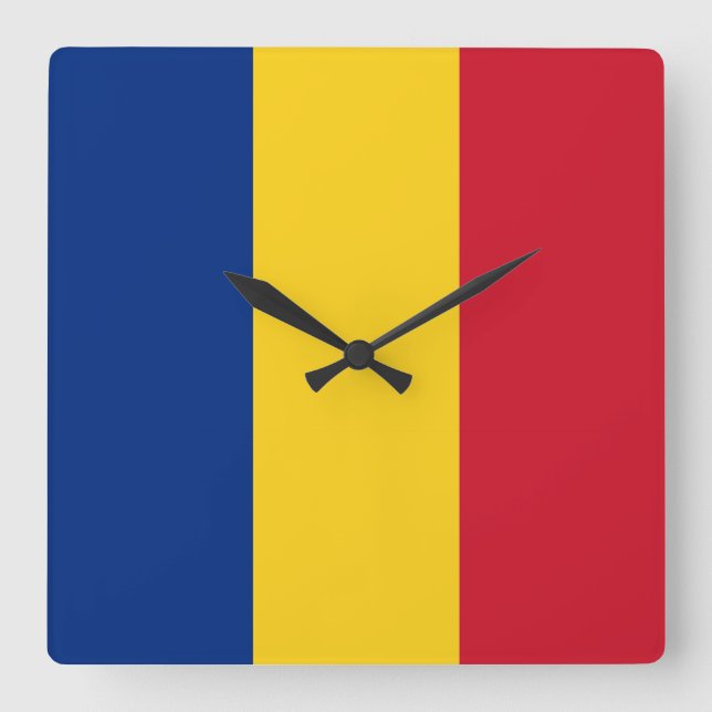 Cuadrado Reloj mural con bandera de Rumania (Anverso)