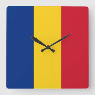 Cuadrado Reloj mural con bandera de Rumania
