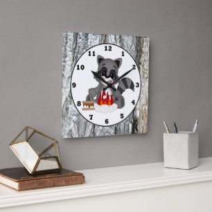 Cuadrado Reloj mural de Campkin Raccoon