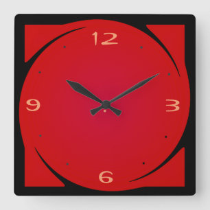Cuadrado Reloj negro rojo minimalista de Design>Kitchen