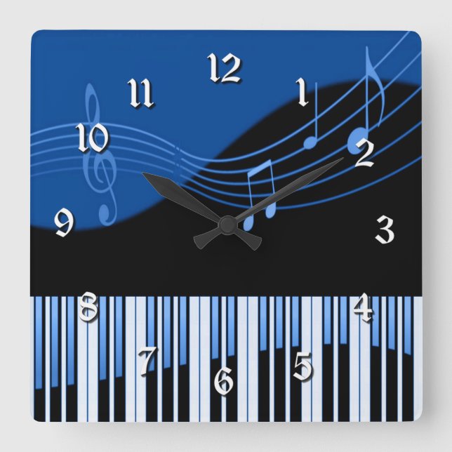 Cuadrado Reloj negro y azul musical Melody Square (Anverso)