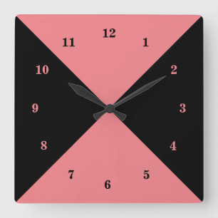 Cuadrado Reloj negro y rosa - Color Personalizado