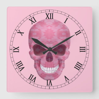 Cuadrado Reloj numérico romano de cráneo de camuflaje rosa
