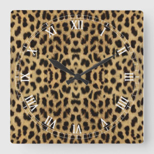 Cuadrado Reloj numérico romano de impresión leopardo