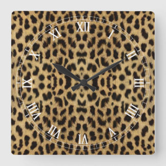 Cuadrado Reloj numérico romano de impresión leopardo