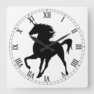 Cuadrado Reloj numérico romano de silueta negro unicornio