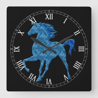 Cuadrado Reloj numérico romano unicornio de fuego azul