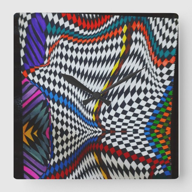 Cuadrado Reloj óptico de pared de ilusión (Anverso)