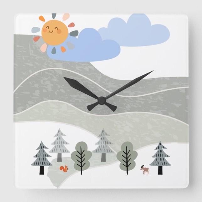 Cuadrado Reloj para habitación de niños (Anverso)