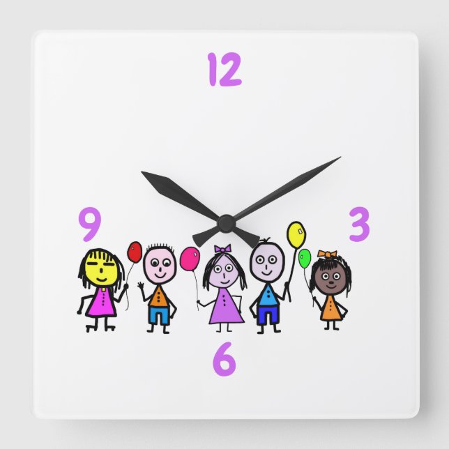 Cuadrado Reloj para niños del mundo (Anverso)