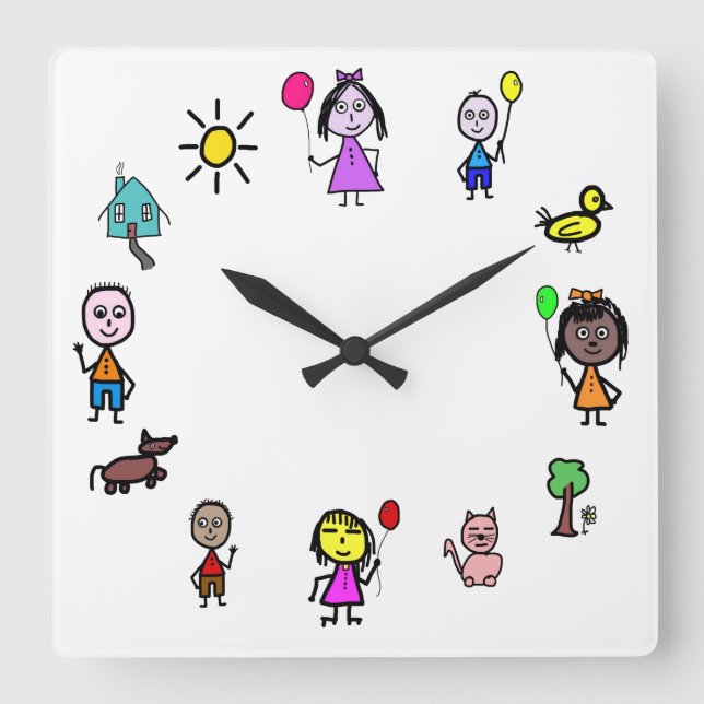Cuadrado Reloj para niños del mundo (Anverso)