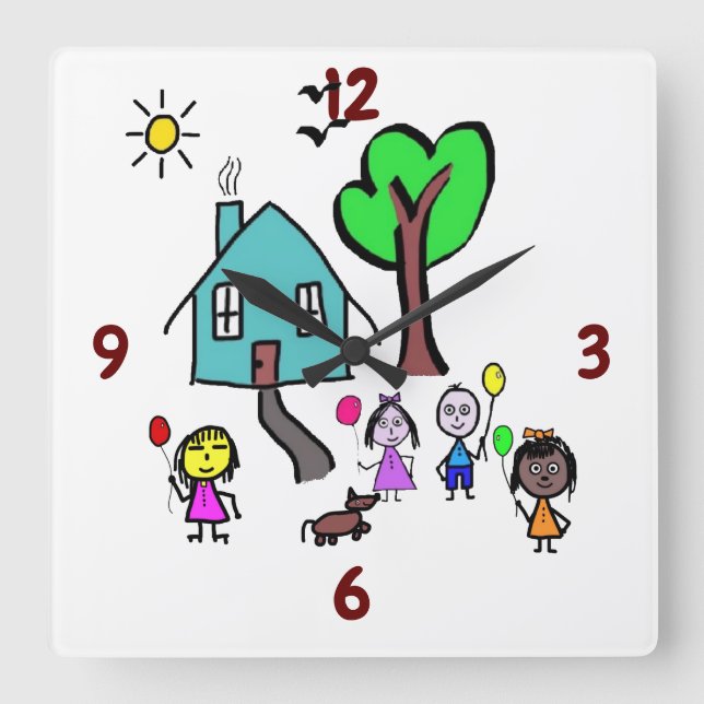 Cuadrado Reloj para niños del mundo (Anverso)