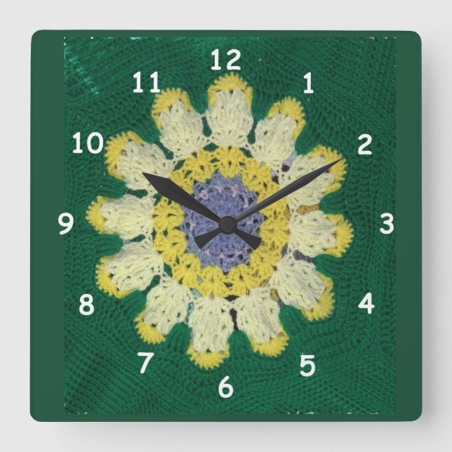 Cuadrado Reloj - Patrón Crochet - Daisy (Anverso)