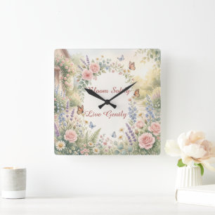 Cuadrado Reloj personalizado de acuarela floral soñadora 