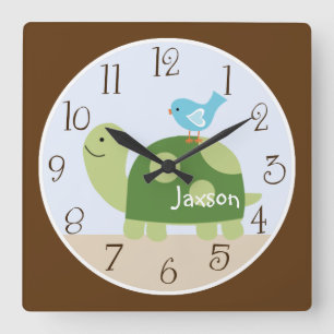 Cuadrado Reloj personalizado de "árboles con tortuga/bosque