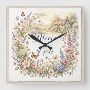 Cuadrado Reloj personalizado de jardín floral Cottagecore s