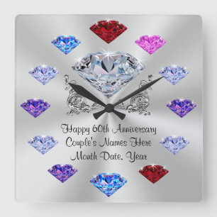 Cuadrado Reloj personalizado del aniversario del diamante,