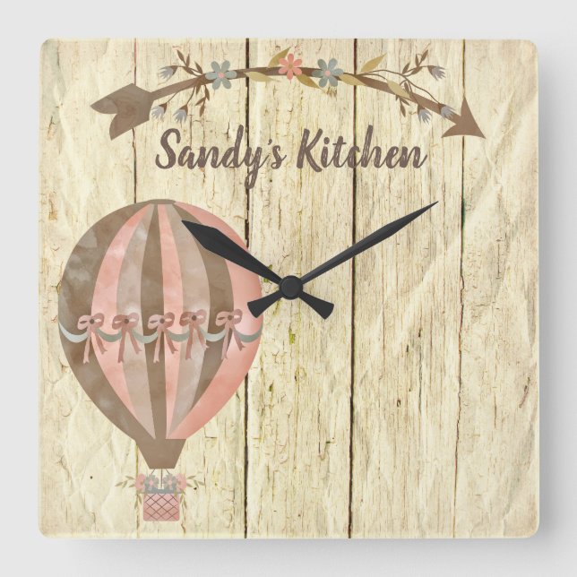 Cuadrado Reloj personalizado globo rústico de la cocina del (Anverso)