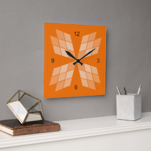 Cuadrado Reloj - Pétalos de diamante en Naranja