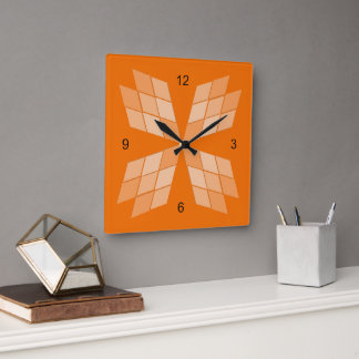 Cuadrado Reloj - Pétalos de diamante en Naranja