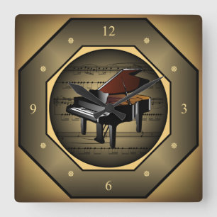 Cuadrado Reloj ~ Piano ~ Hoja de música ~ Único ~ ~