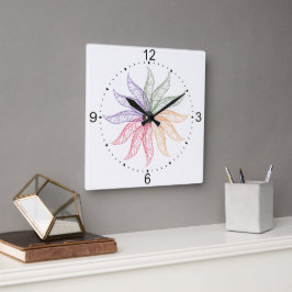 Cuadrado Reloj - Plumas de colores