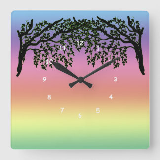 Cuadrado Reloj - Ramas llenas y arcoiris