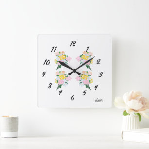 Cuadrado Reloj : ramos de flores