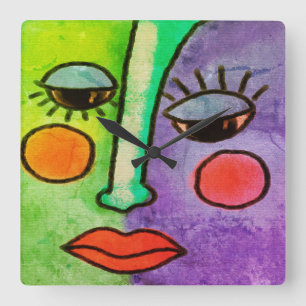 Cuadrado Reloj redondo colorido de pintura facial abstracta