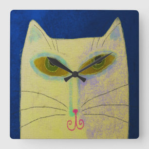 Cuadrado Reloj redondo de arte abstracto de gato amarillo