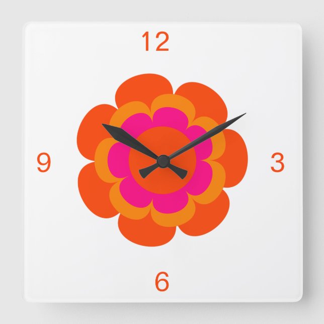 Cuadrado Reloj redondo de flores rosadas y Naranjas calient (Anverso)