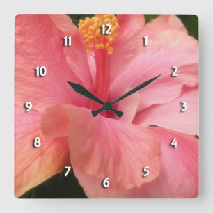 Cuadrado Reloj redondo del hibisco rosado