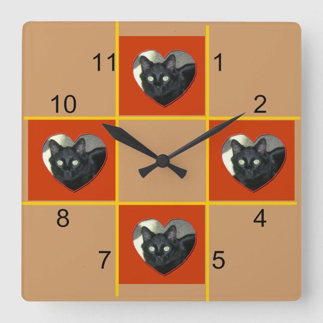 Cuadrado Reloj - retoño Mascota (corazón rojo) (Anverso)