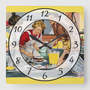 Cuadrado Reloj retro de la cocina de las mujeres del