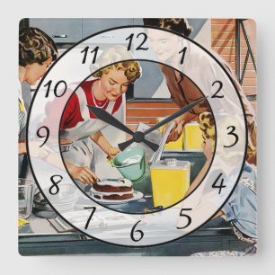 Cuadrado Reloj retro de la cocina de las mujeres del