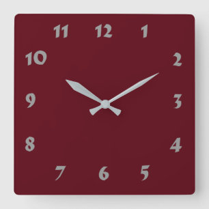 Cuadrado Reloj rojo oscuro con números cambiantes
